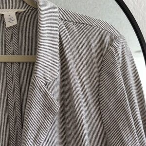 Striped Open-Front linen Blazer in Light Gray and White